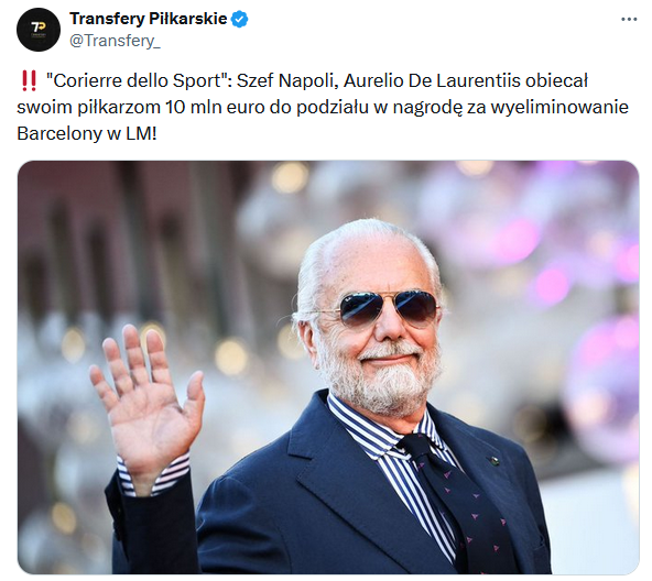 Taką PREMIĘ obiecał szef Napoli swoim piłkarzom za WYELIMINOWANE Barcy z LM O.o